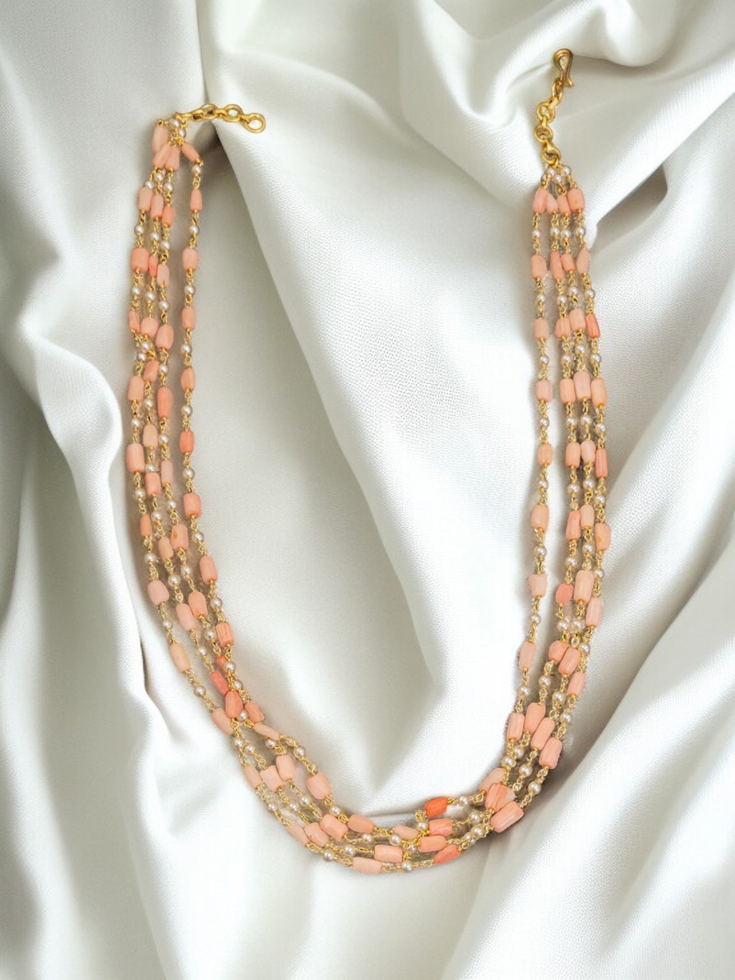 Natural Pink Coral Beaded Necklace