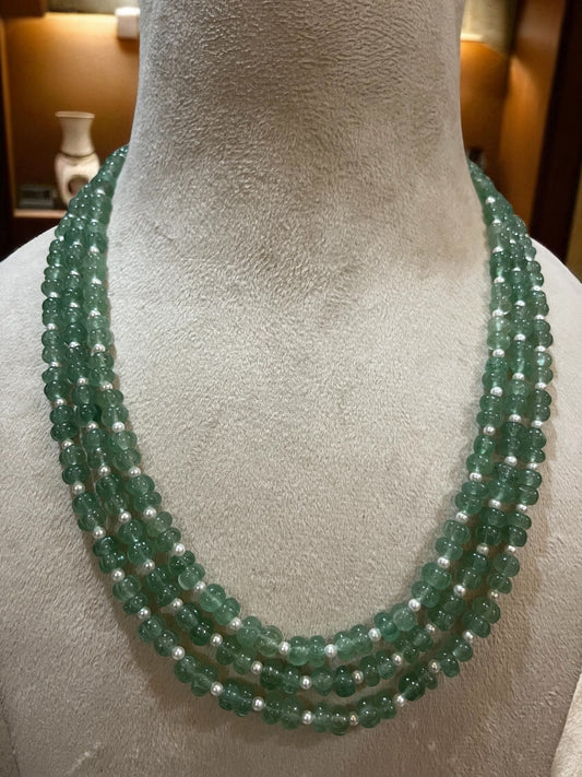 Green beads and pearl multi-strand necklace