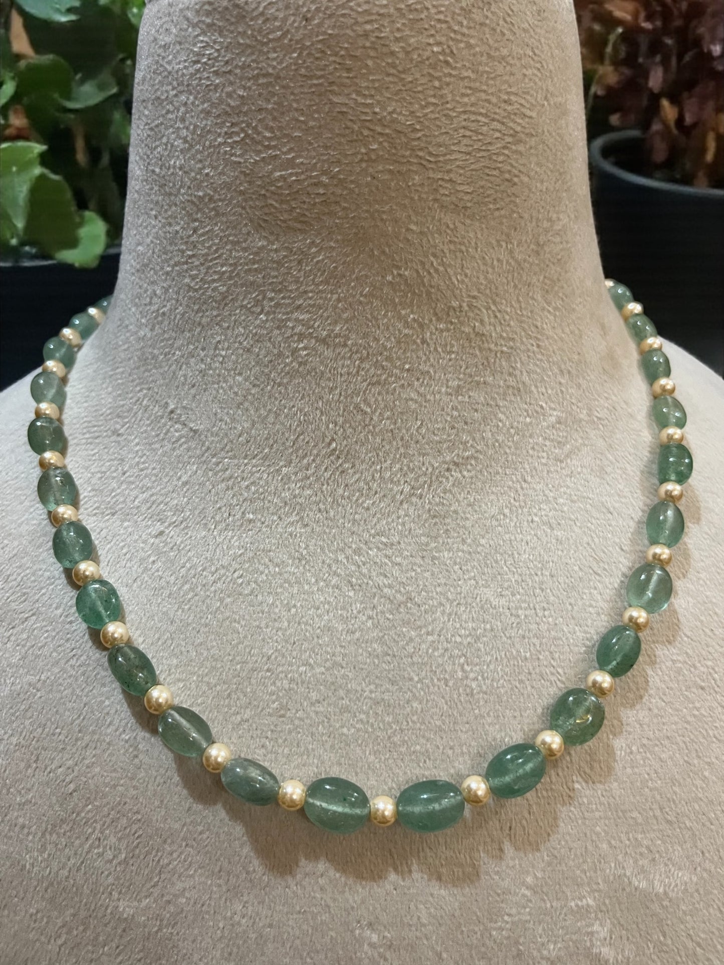 Green Aventurine and Gold Beaded Necklace