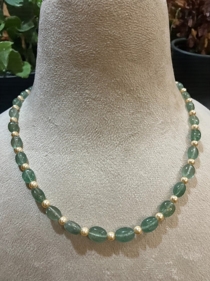 Green Aventurine and Gold Beaded Necklace