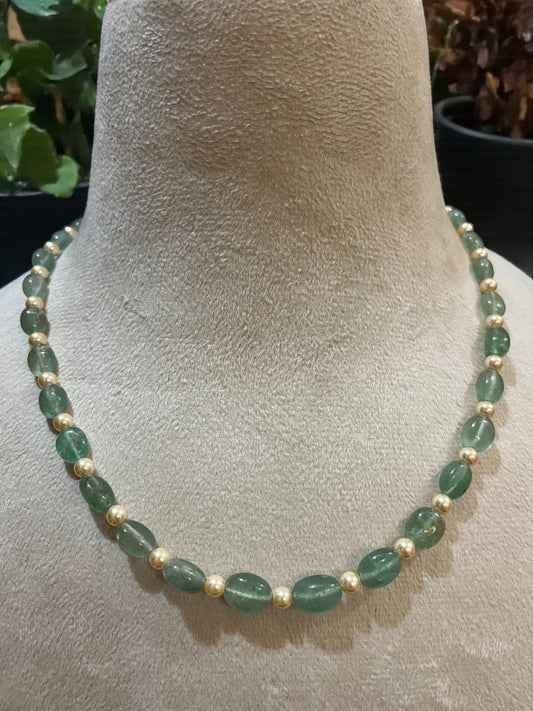 Green Aventurine and Gold Beaded Necklace