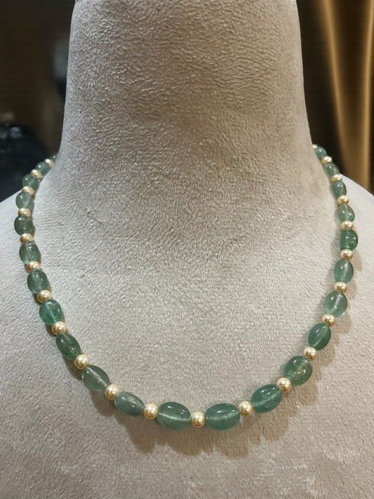 Green Aventurine and Gold Beaded Necklace