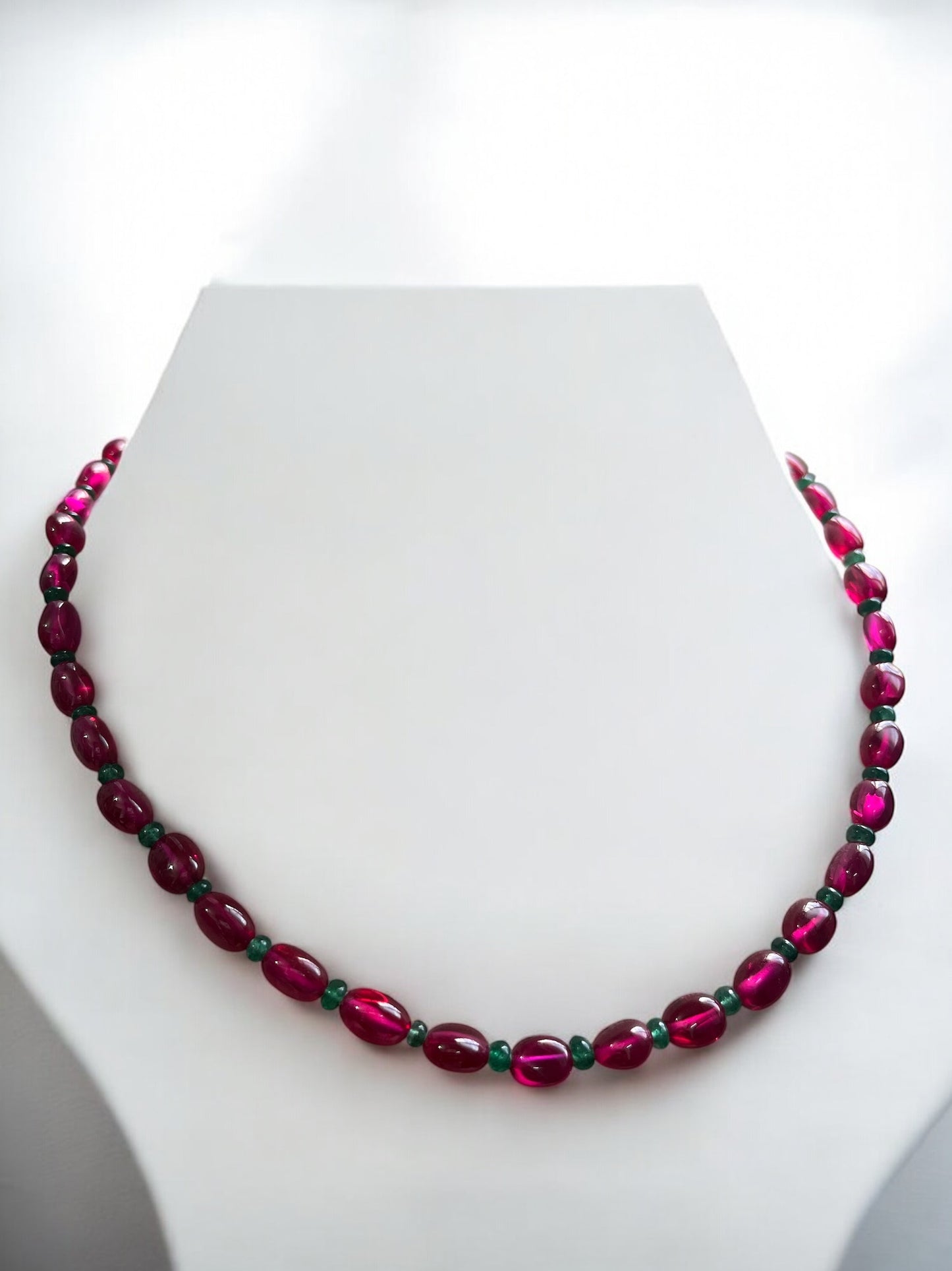 Ruby and emerald beaded necklace