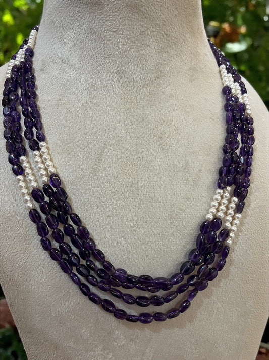 Amethyst Gemstone Necklace with Pearls