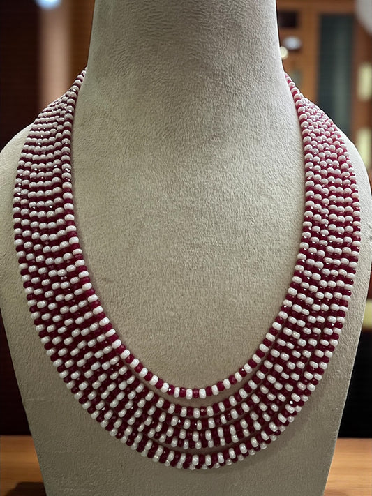 Ruby and Freshwater Pearl Beaded Necklace