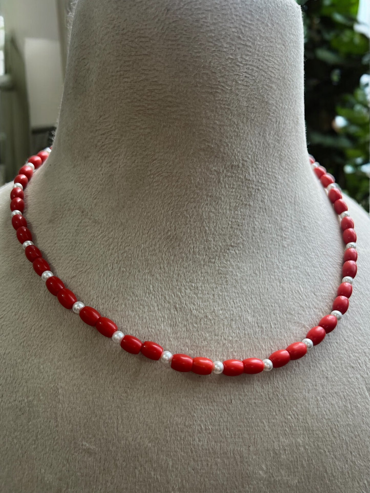 Natural Coral and Pearl Necklace