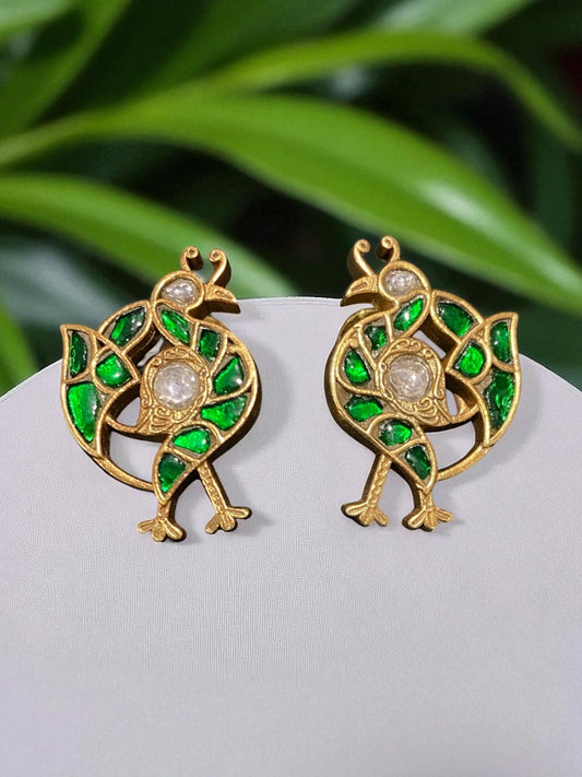 Green Kundan Peacock Studs