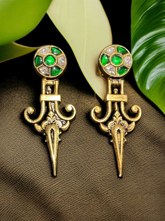 Handcrafted 925 Silver Kundan Drop Earrings