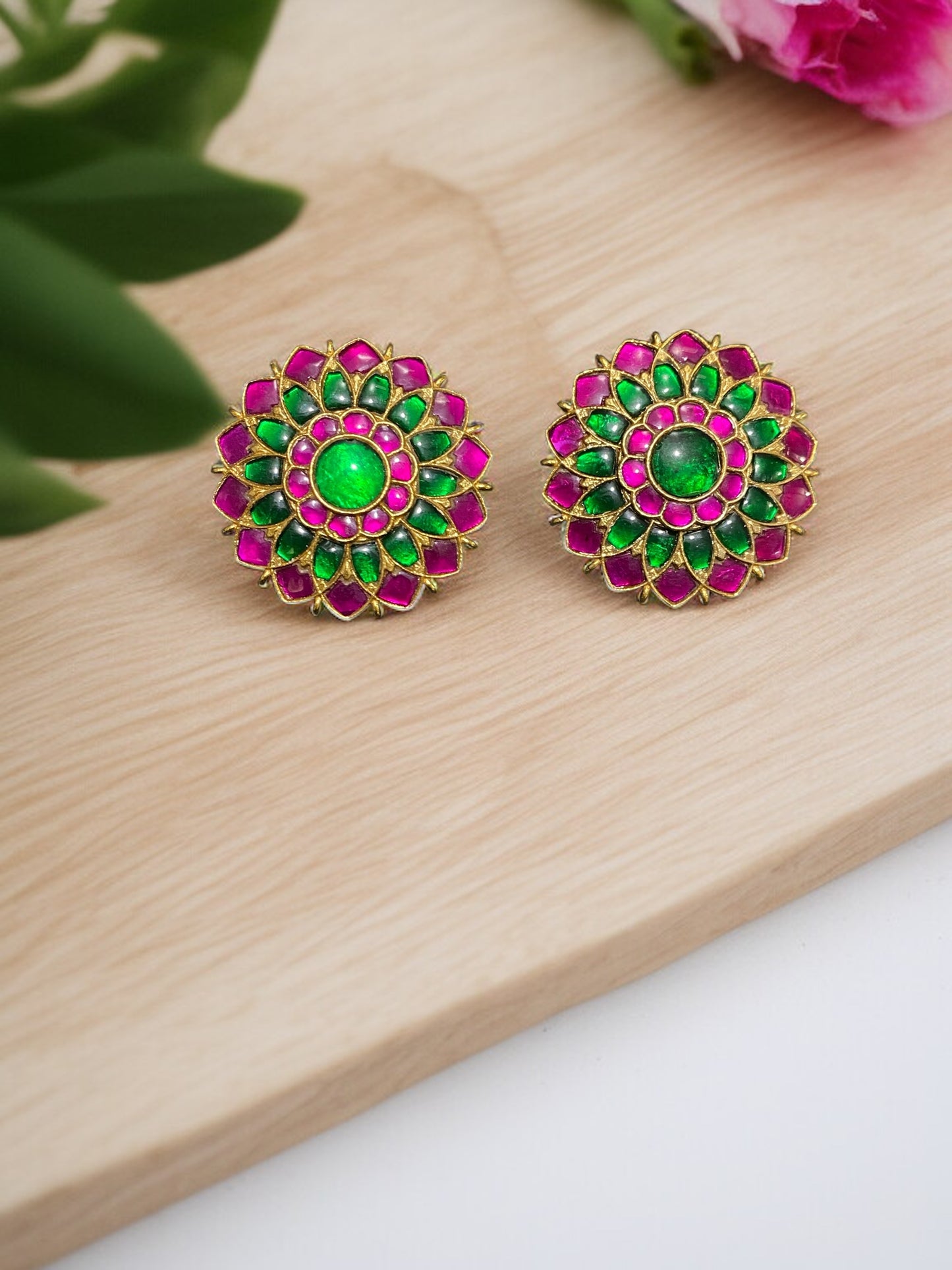 Handcrafted 925 Silver Kundan Flower Earrings