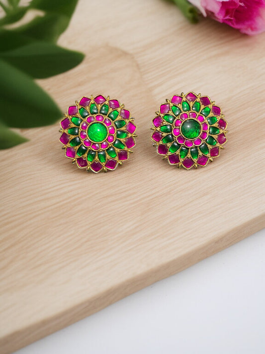 Handcrafted 925 Silver Kundan Flower Earrings