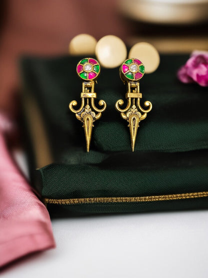 Antique Gold Plated Kundan Drop Earrings