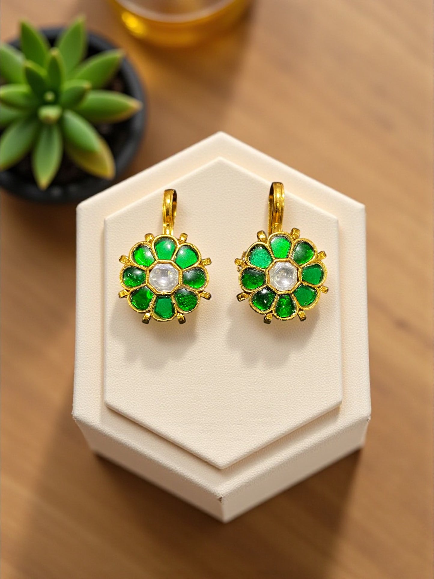 Gold-Plated 925 Silver Kundan Stud Earrings
