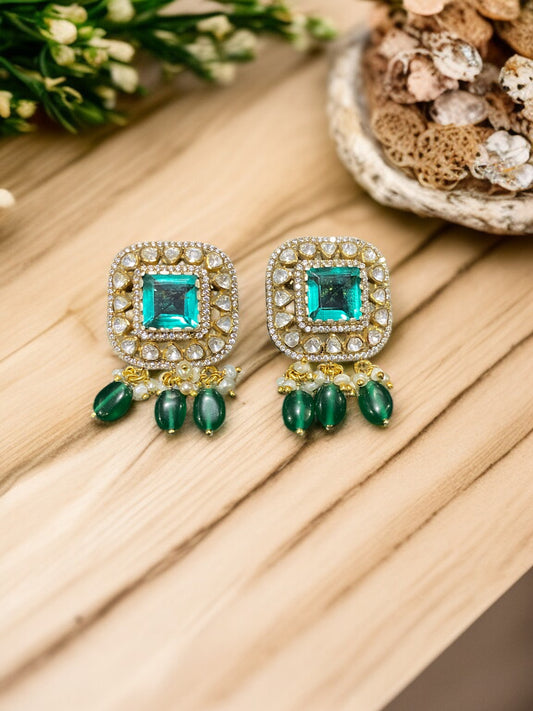 925 Sterling Silver Moissanite & Emerald Drop Earrings