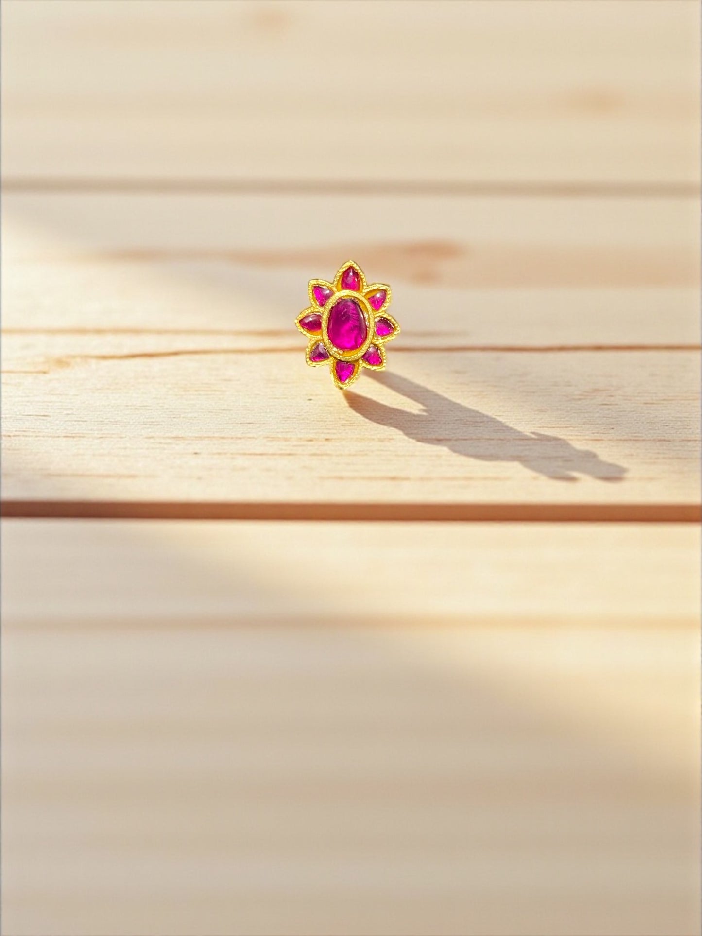 Gold Plated 925 Silver Nose Stud with Kundan Stones