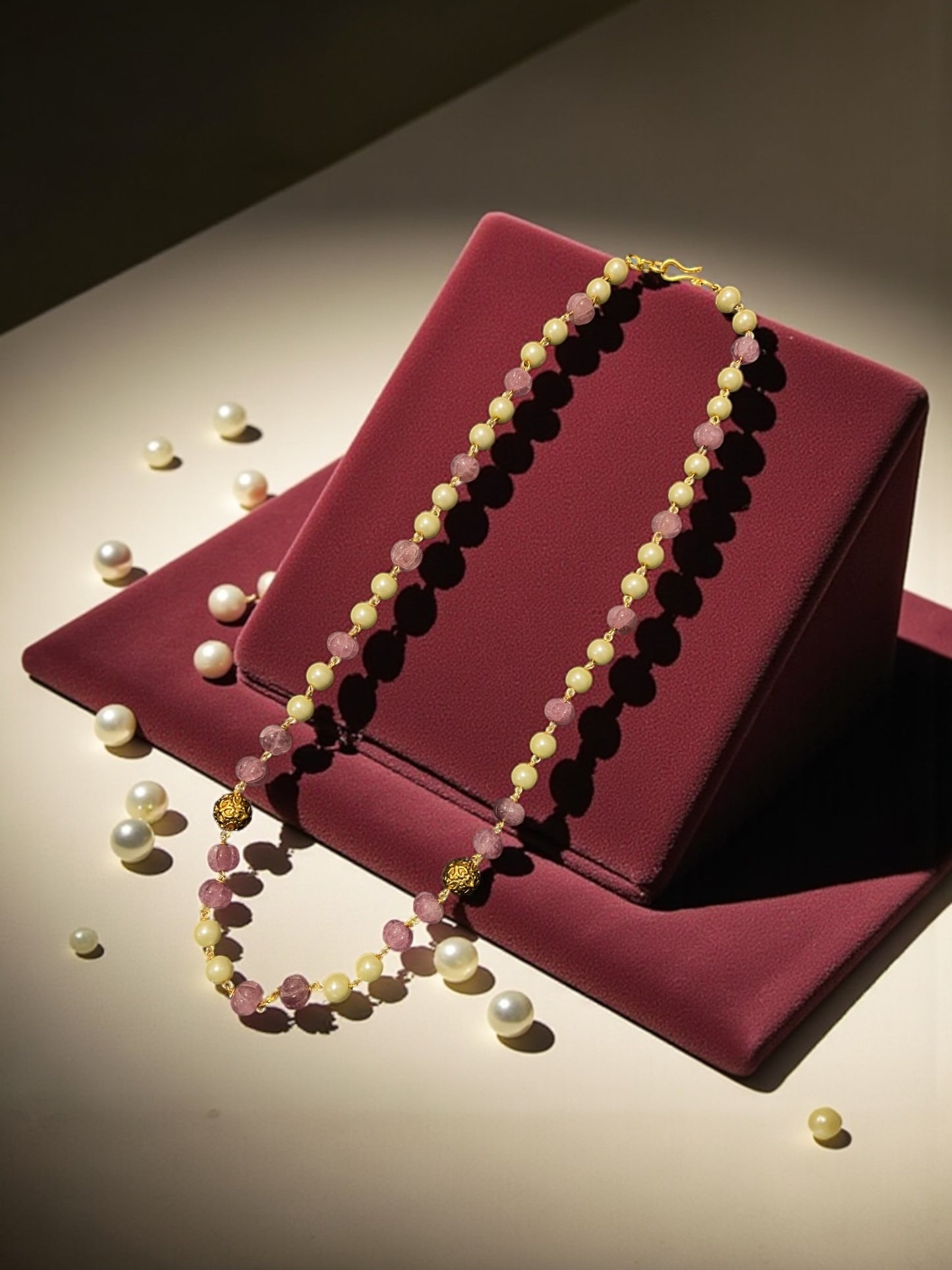 Pearl and Ruby Zoisite Beaded Necklace