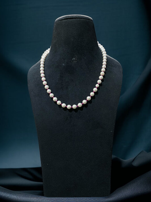 Pearl and Ruby Beaded Necklace