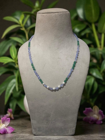 Tanzanite, Emerald, and Pearl Necklace