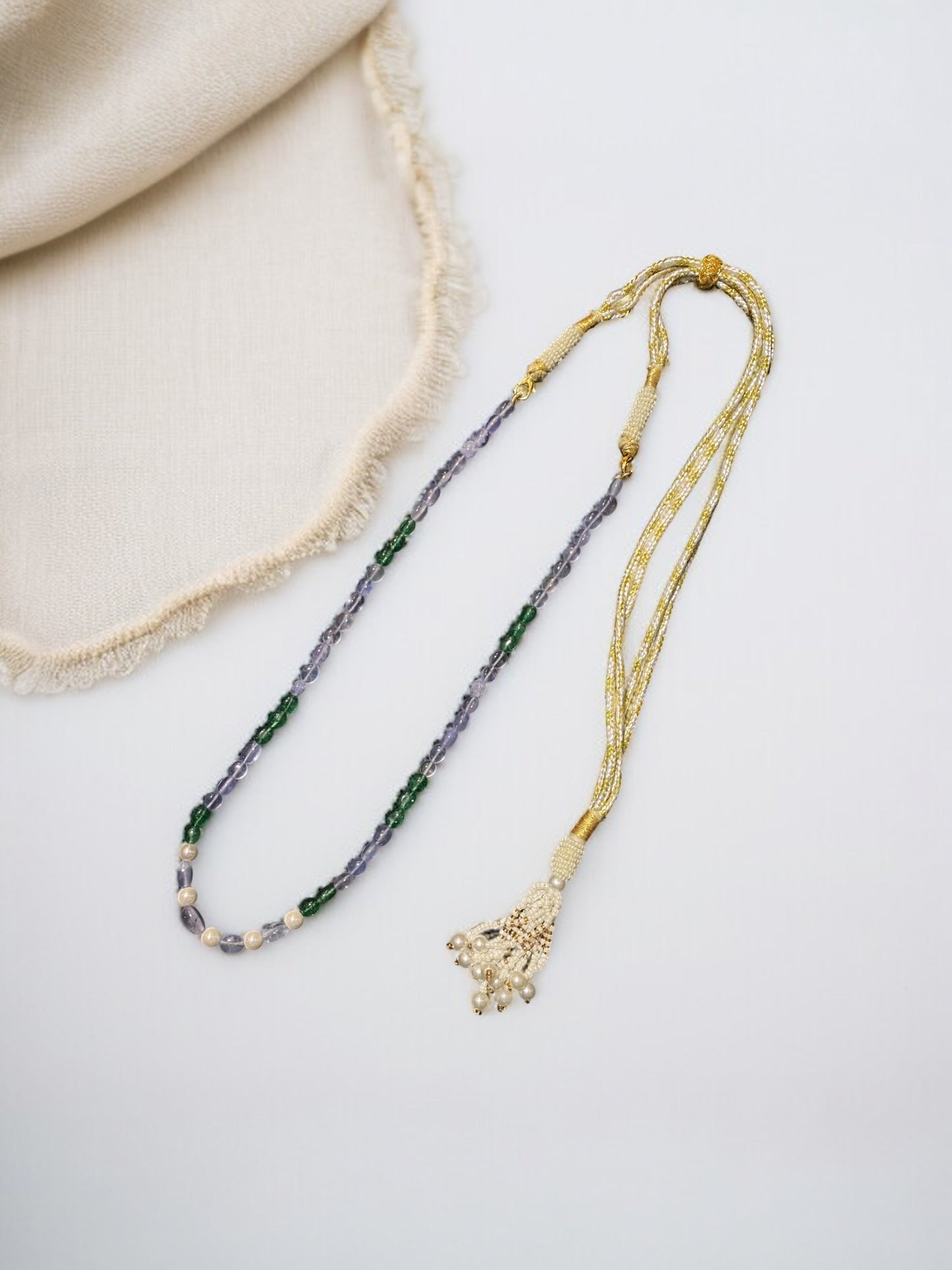 Tanzanite, Emerald, and Pearl Necklace