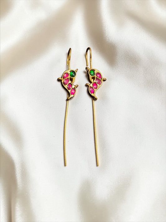 Pink & Green Kundan Bird Design 925 Silver Earcuff