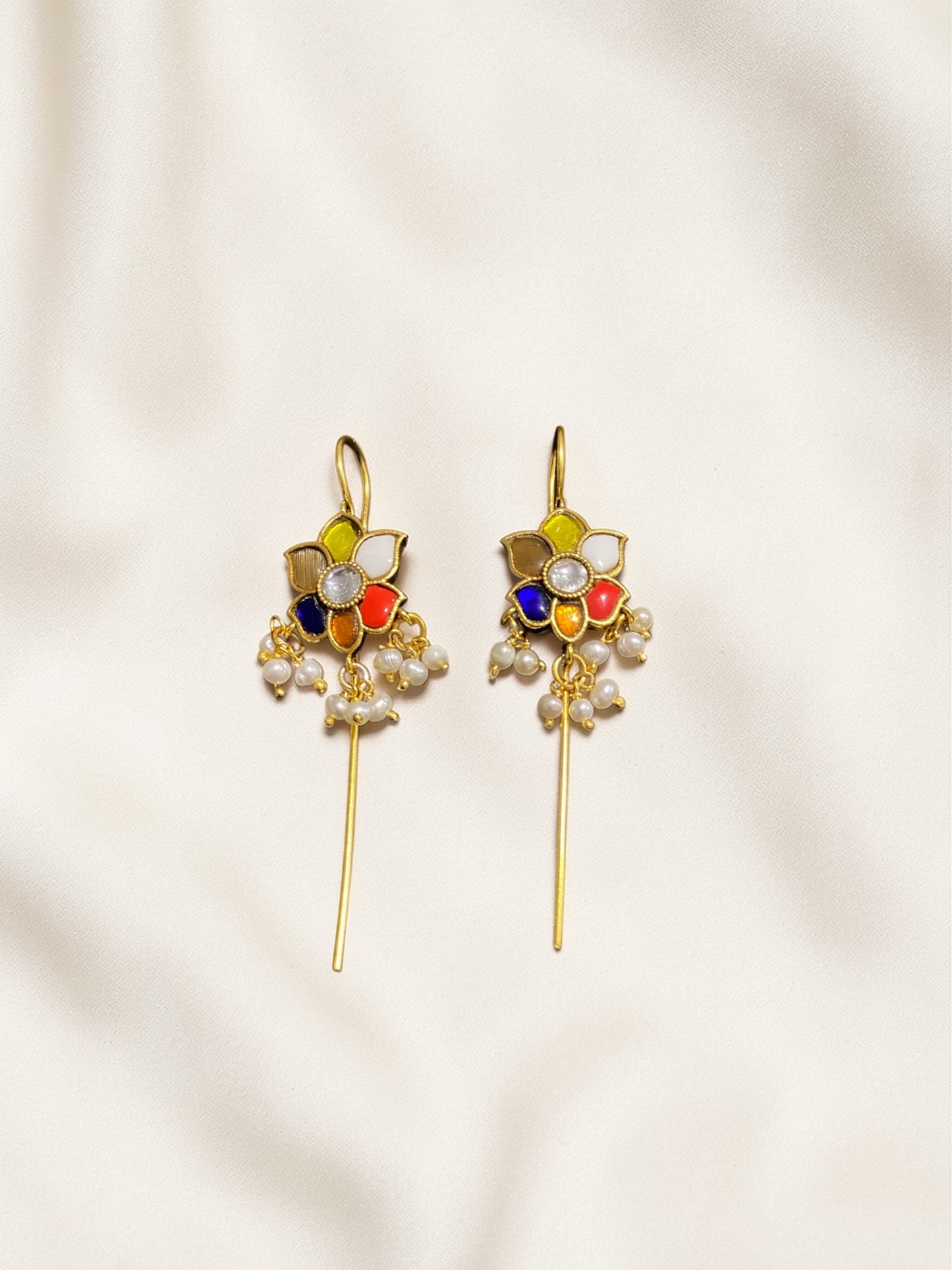 Navratna Floral Kundan Ear Cuff Earrings