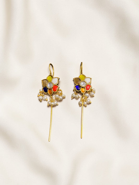 Navratna Floral Kundan Ear Cuff Earrings