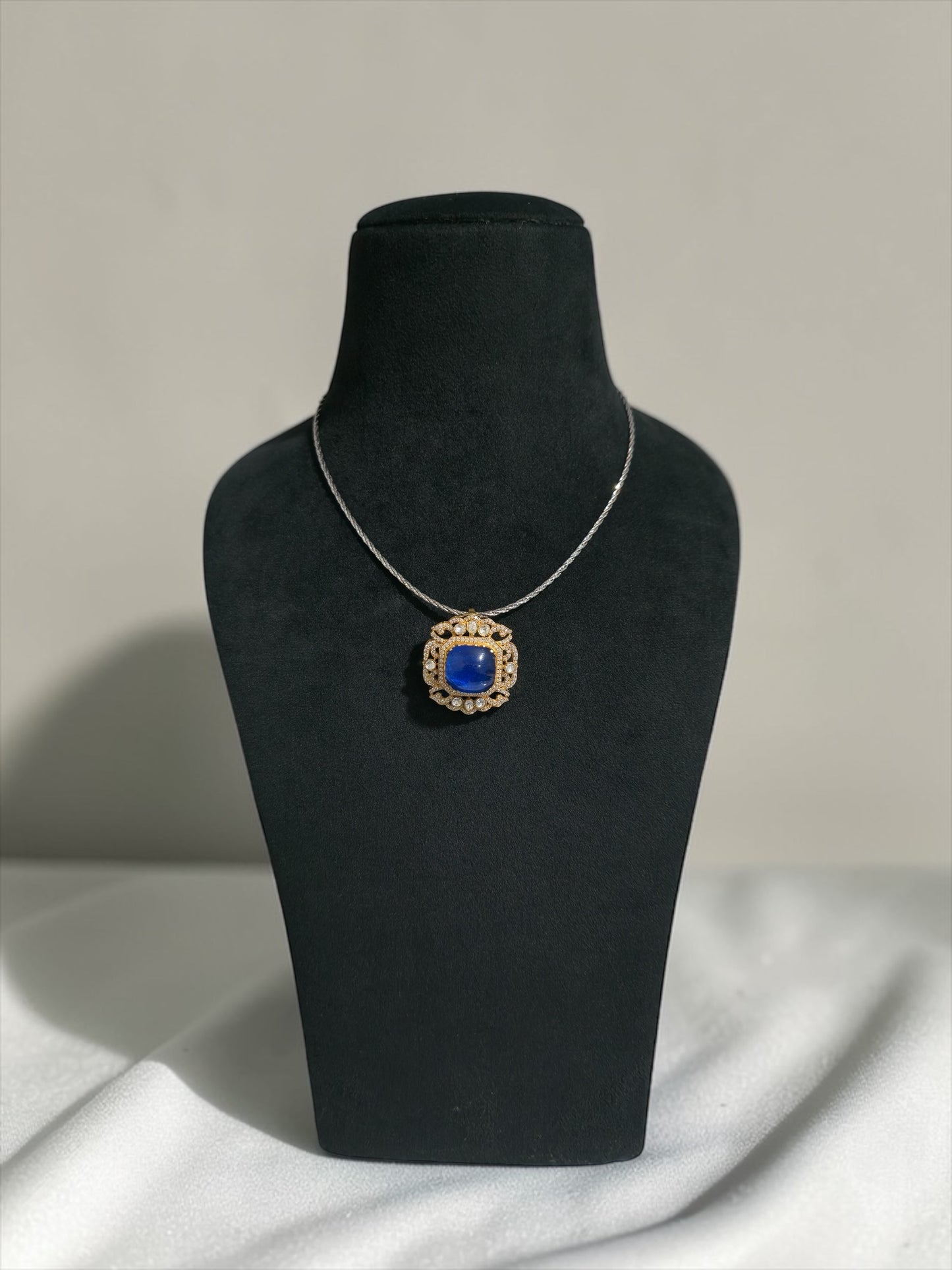 Luxe Sapphire-Inspired Moissanite Silver Pendant