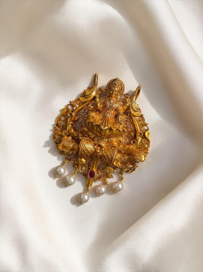 Traditional Lakshmi Temple Pendant with Pearl Drops