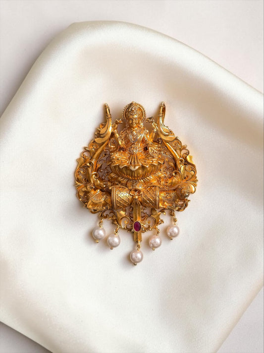 Traditional Lakshmi Temple Pendant with Pearl Drops