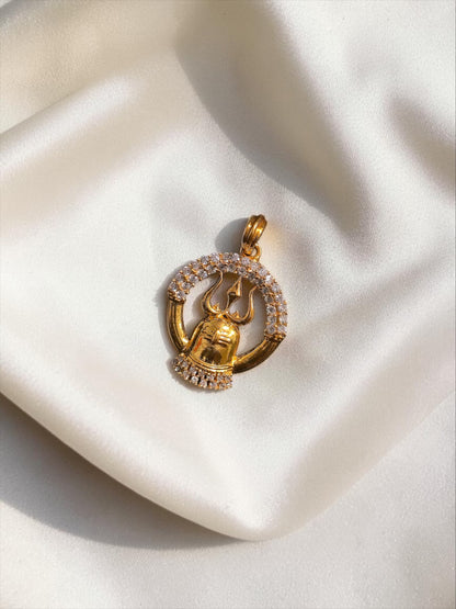 925 Silver Diamond Look Shivling Trishul Pendant