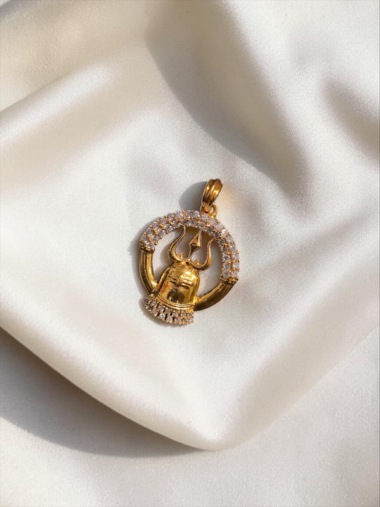 925 Silver Diamond Look Shivling Trishul Pendant