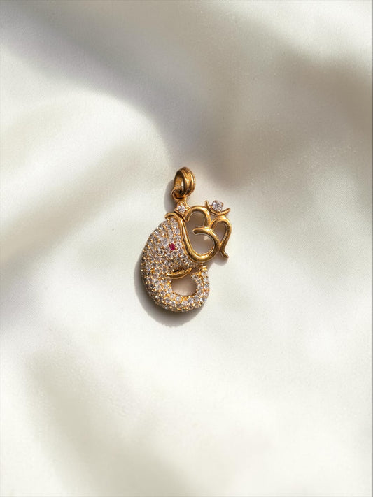 925 Silver Diamond look Om Ganesh Pendant