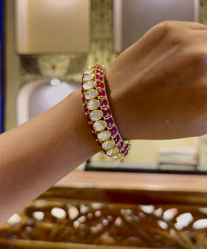 Moissanite Polki 925 Sterling Silver Ruby Bangle