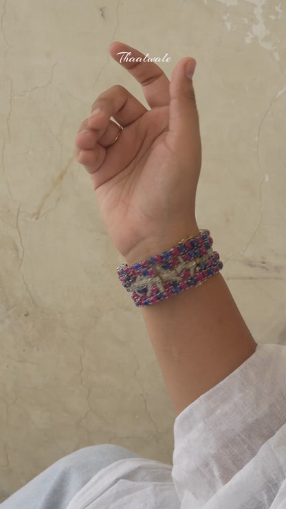 "925 Silver Diamond Bracelet with Ruby & Sapphire Gemstones"