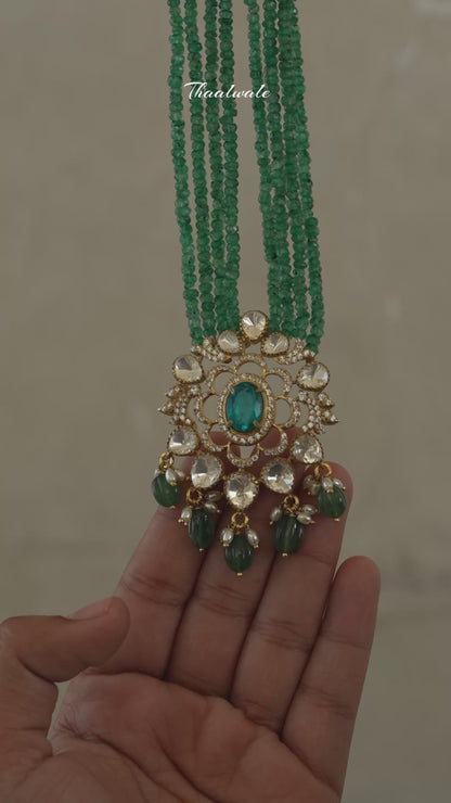 "925 Silver Moissanite Pendant with Pearl & Emerald Accents"
